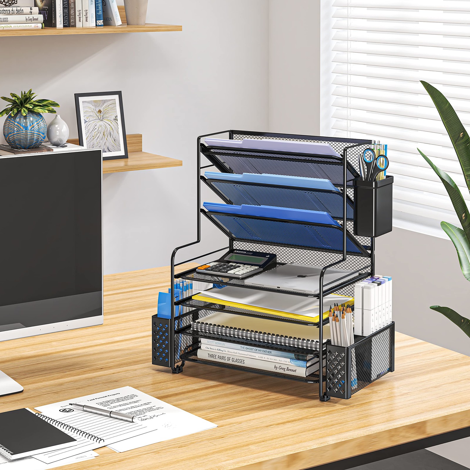 Simple Trending 7 Tier Desk File Organizer, 16.8″ x 8.8″ x 16.8″, Black
