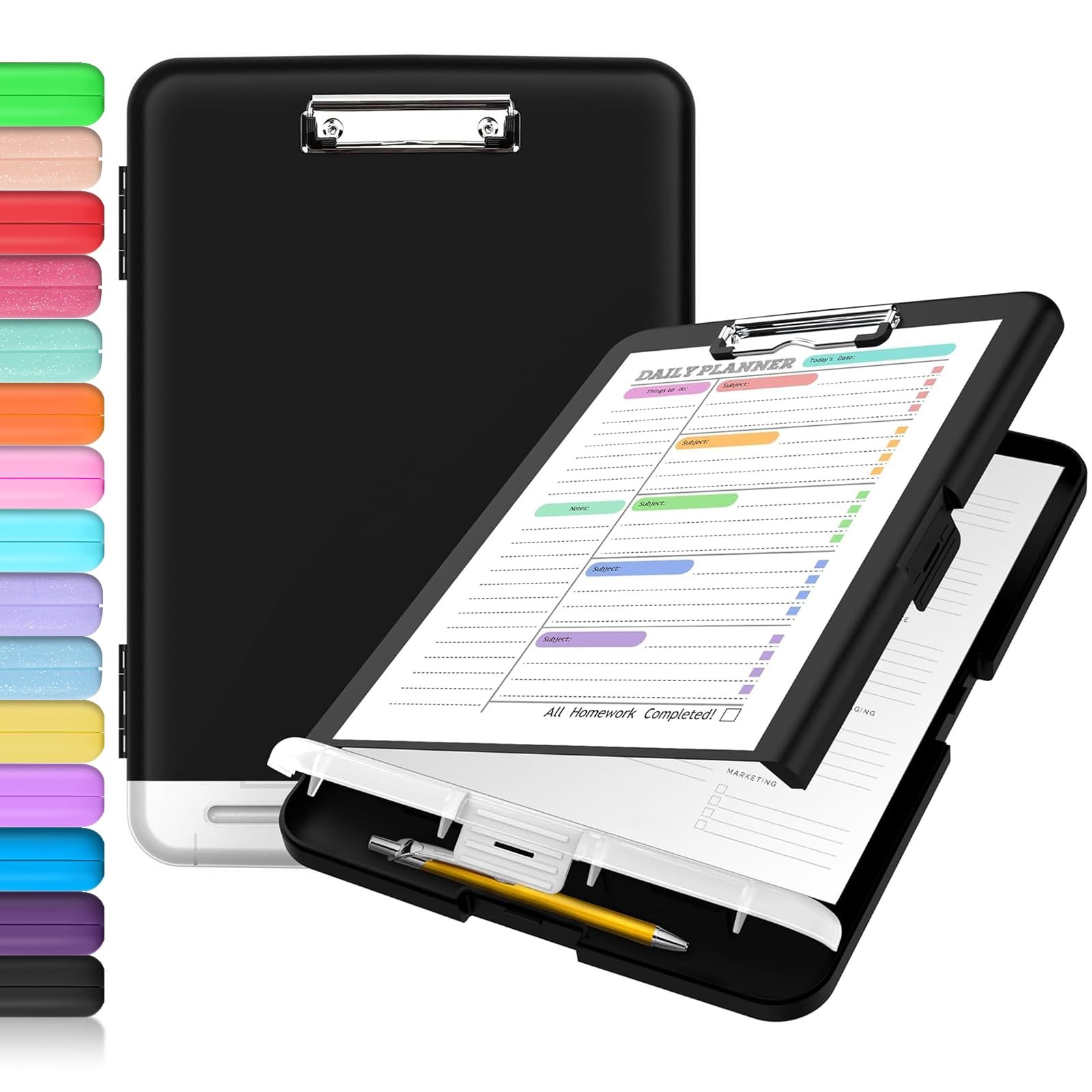 Clipboard with Storage, Clip Board 8.5 x 11 with Pen Holder, Plastic Organiza…