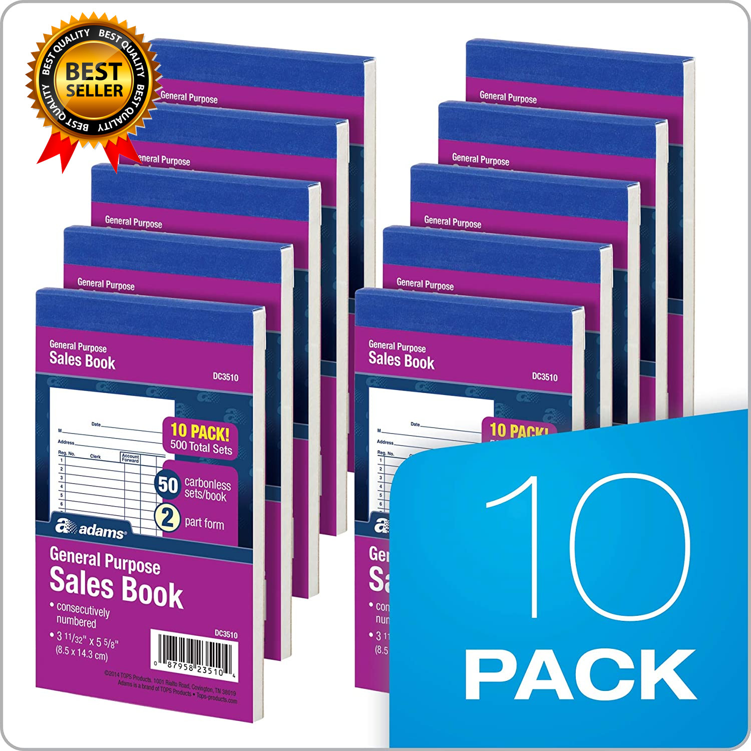 General Purpose Sales Book, 2-Part, Carbonless, White/Canary, 3-11/32 X 5-5/8,