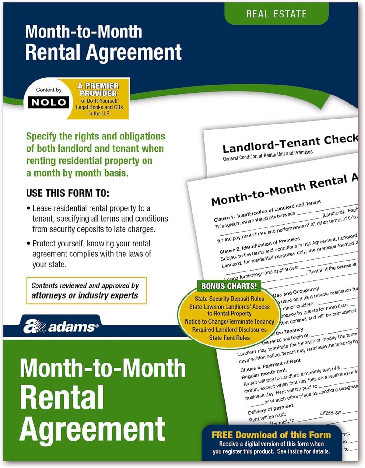 Adams Month-To-Month Rental Agreement, Forms and Instructions (Lf255),White
