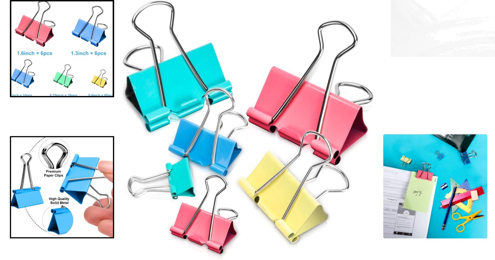 100 Heavy-Duty Assorted Binder Clips – Durable Tempered Steel, Colorful Design