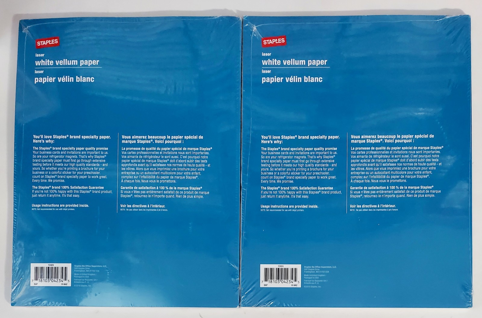 Staples Inkjet Laser White Vellum Paper 8.5 x 11 inches 100 Sheets Total