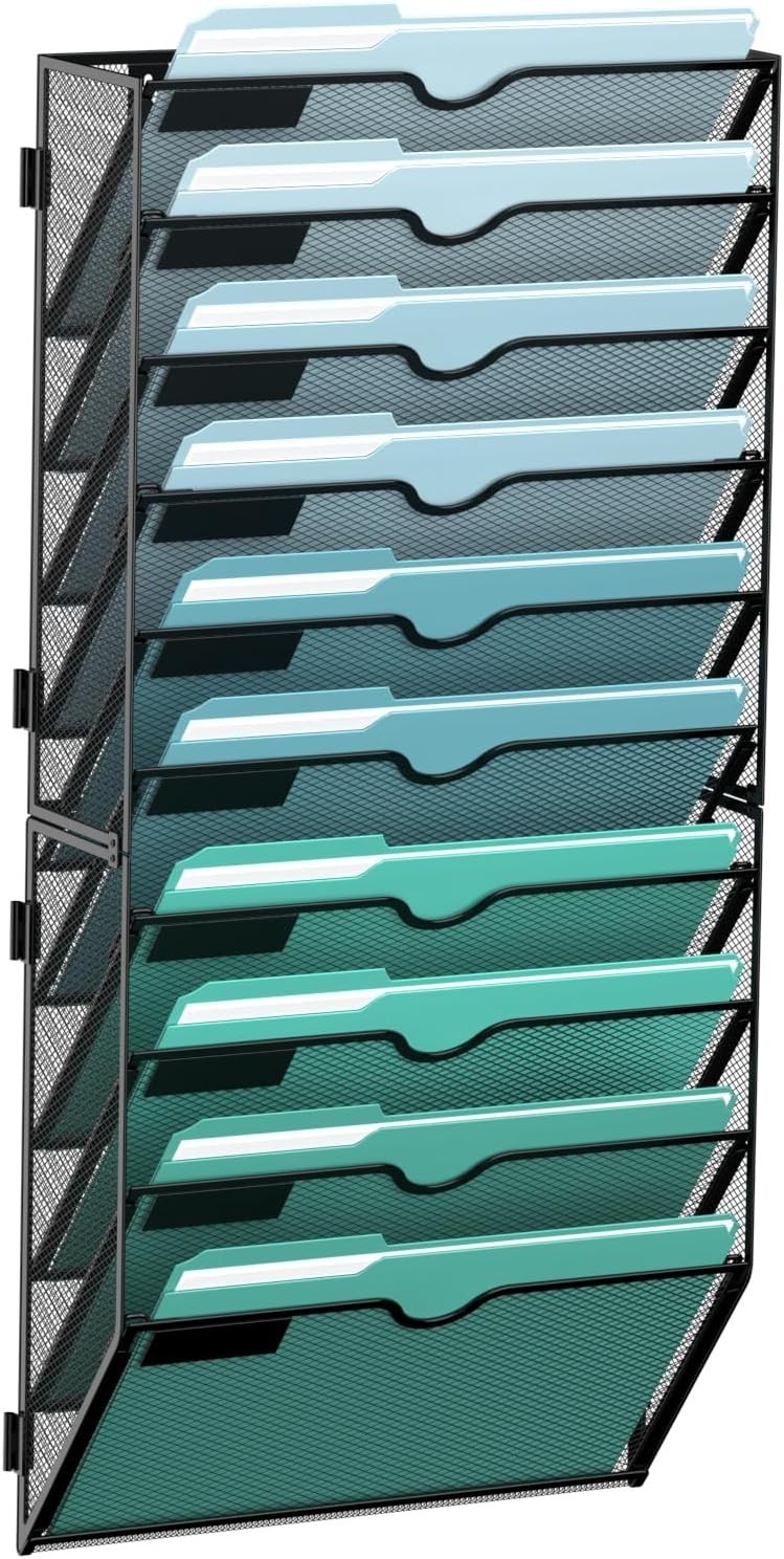 10-Tier Wall File Organizer, Hanging Wall Files for Papers, Folders, Magazine…