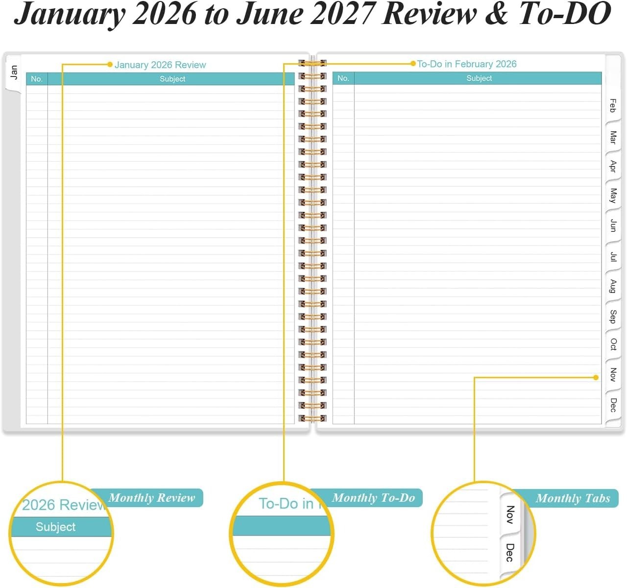 9″ x 11″ Planner with Tabs: 18- Daily Organizer and Inner Pocket