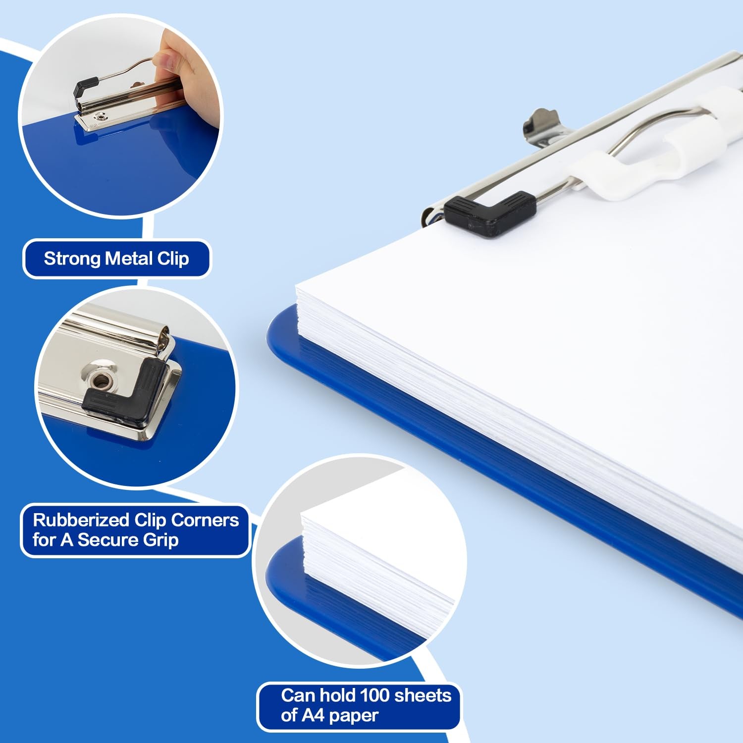 Deli Plastic Clipboard, Clipboards with Low Profile Clip, Standard A4 1, Blue