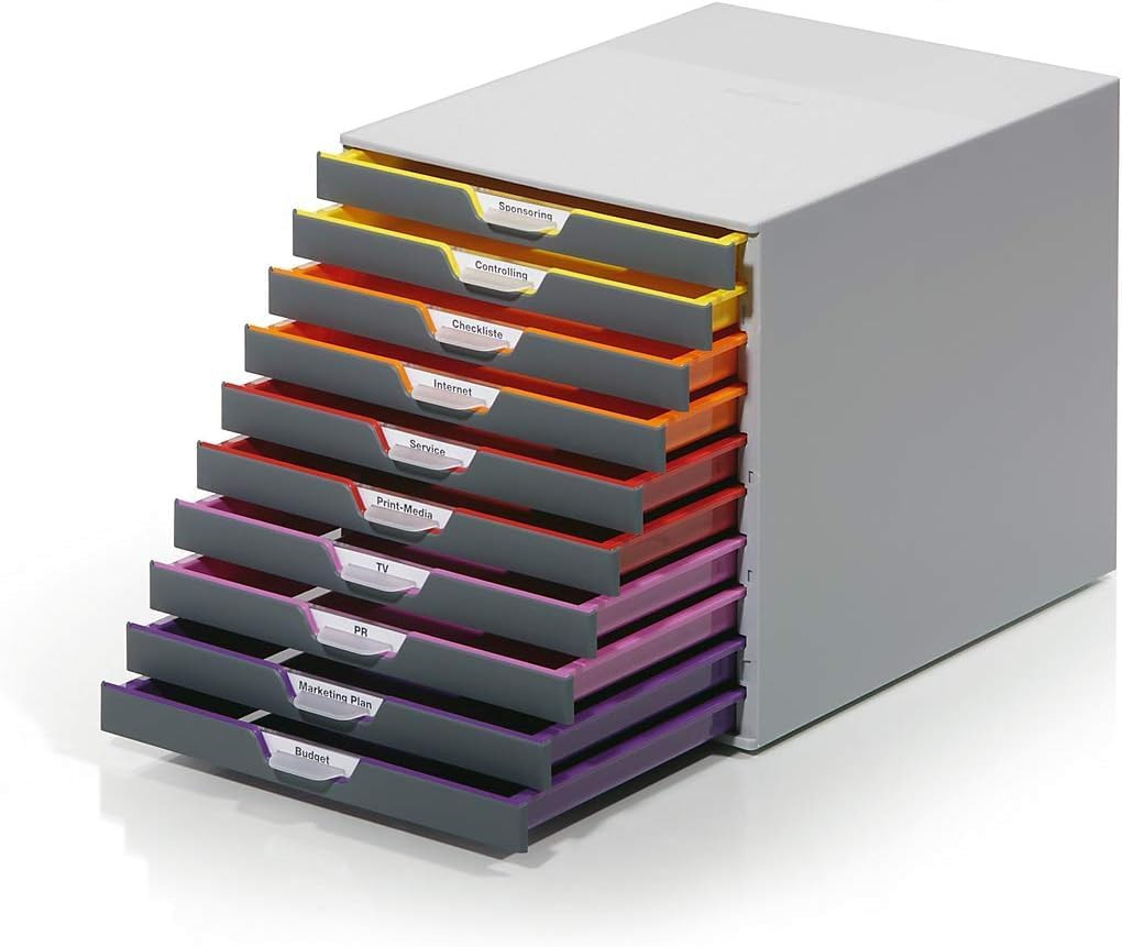 Varicolor 10 Drawer Unit – Gray Desktop Drawer Set with 10 Color Coded Draws – L