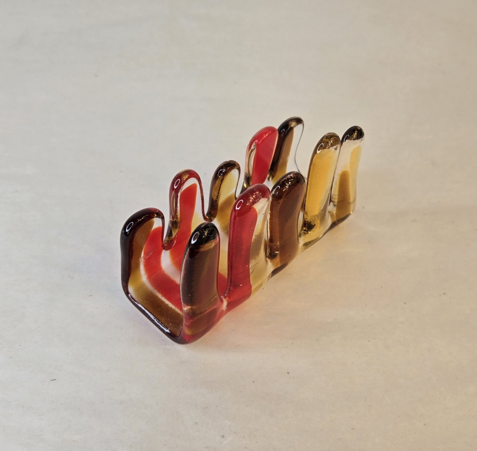 Handblown Glass Business Card Holder Warm Tones Red Orange Yellow Signed LUCIA