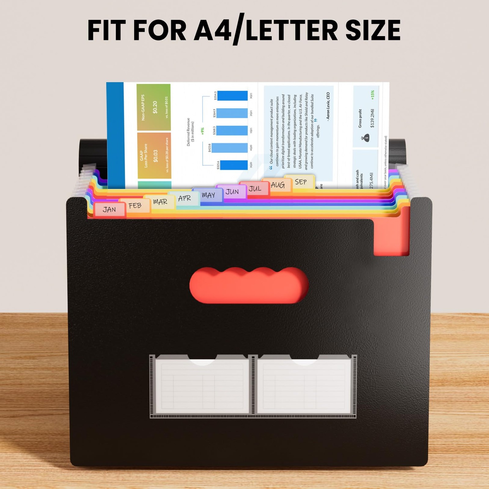 Sooez Accordion File Organizer, 13 Pockets Expanding A4 Size, Black