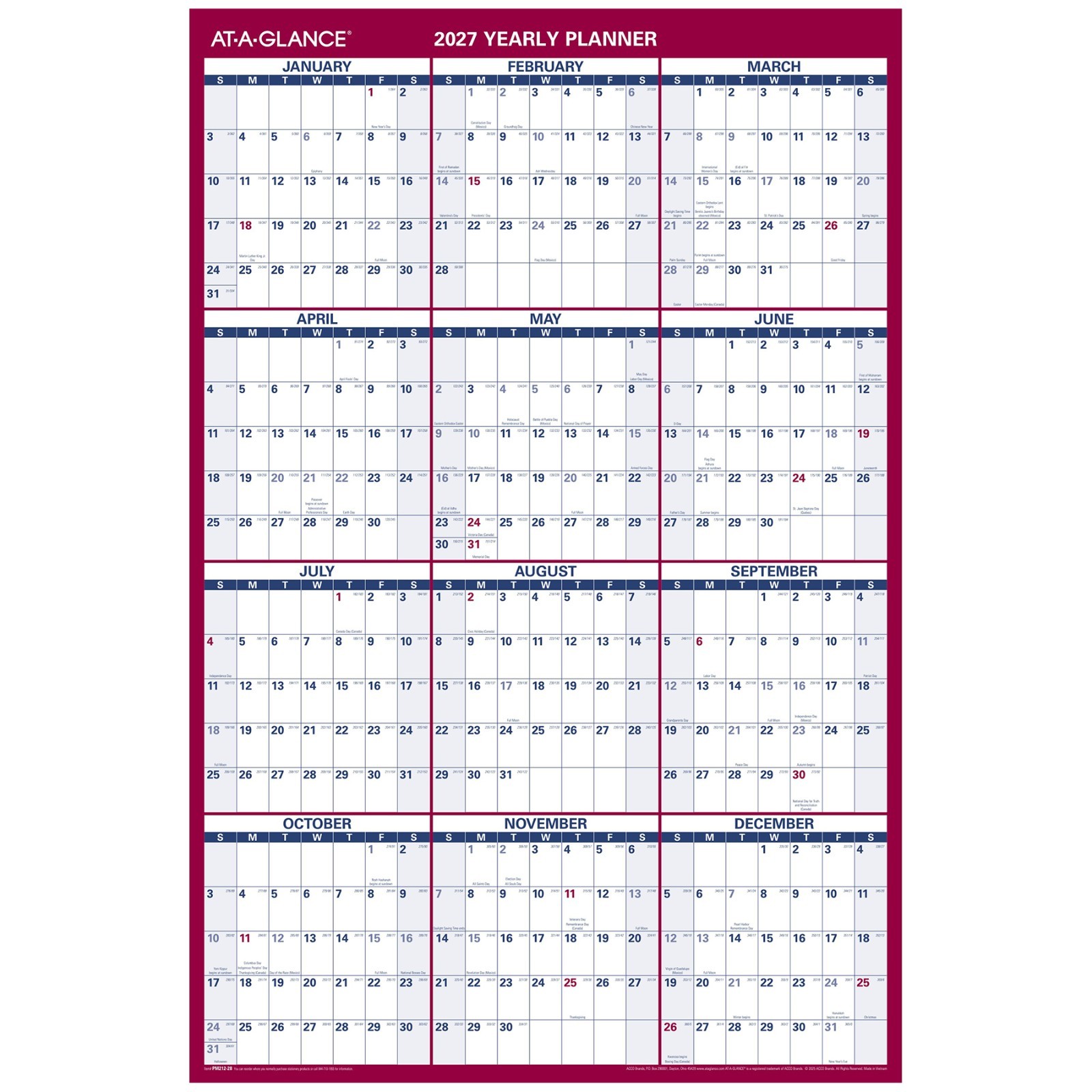 2026 At-A-Glance PM212-28 Yearly Planner Paper Wall Calendar, 24 x 36″