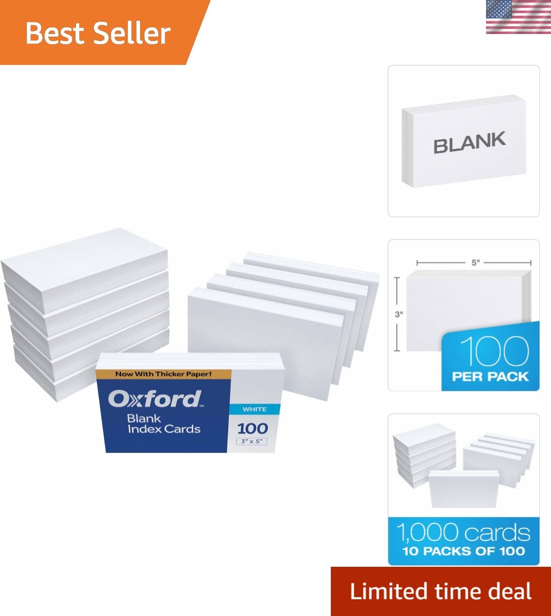 Oxford 30 (1000 PK) Blank Index Cards, 3″ X 5″, White, 1,000 Cards (10 Packs of