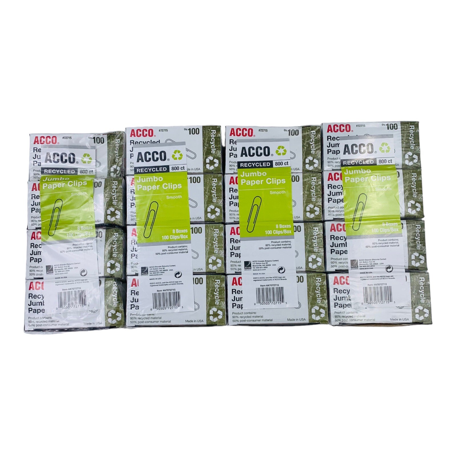 32 Boxes Acco Jumbo Paper Clips Recycled Smooth Finish 100 Paper Clips per Box