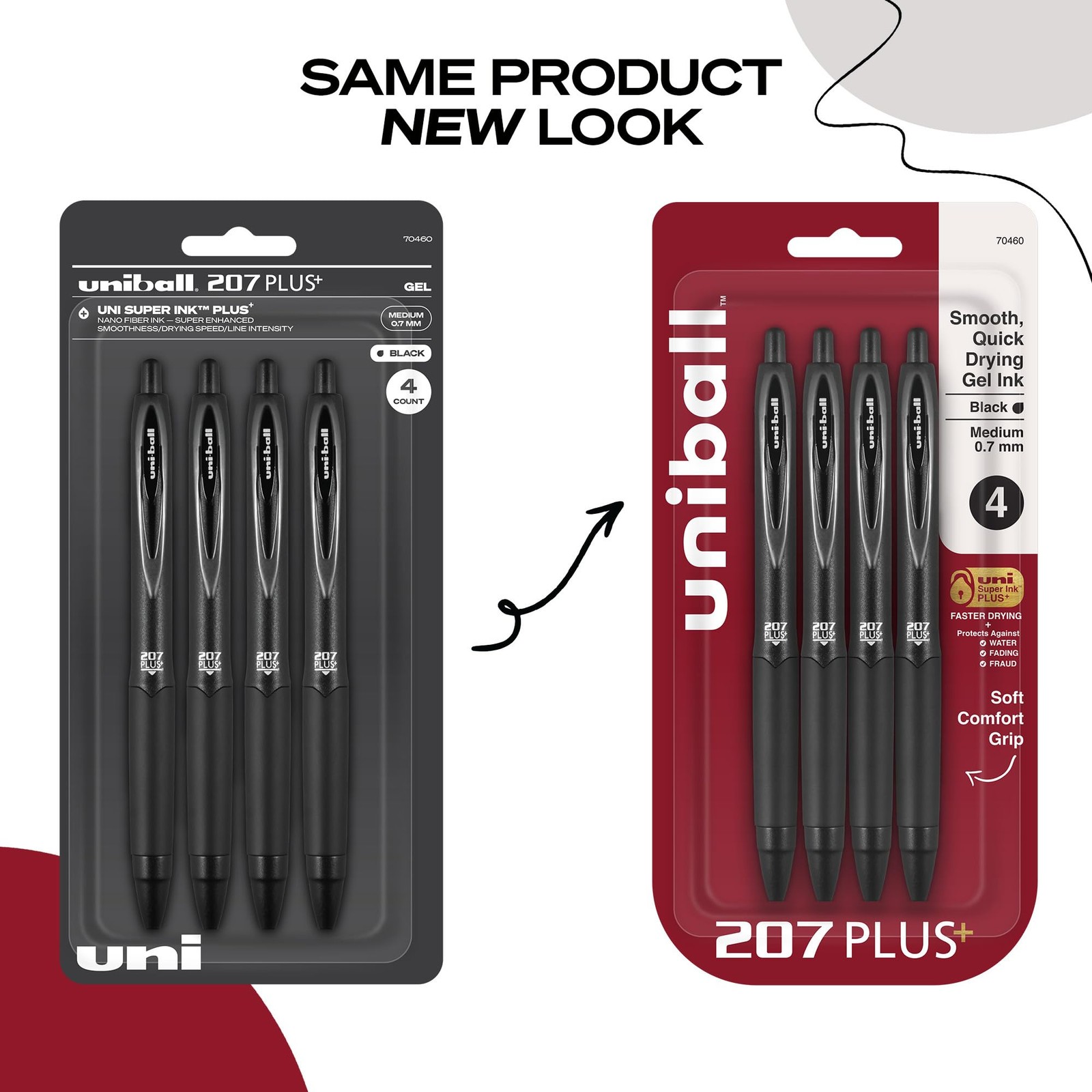 uniball 207 Plus+ Retractable Gel Pens, Medium 1 Count (Pack of 4), Black