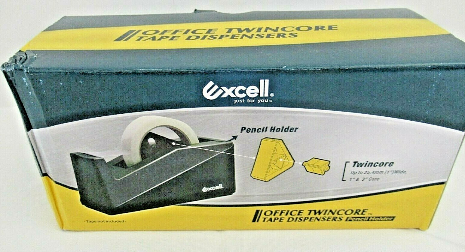 New Black Excell Twincore Tape Dispenser 1 Inch And 3 Inch Core for 1″ Wide Tape