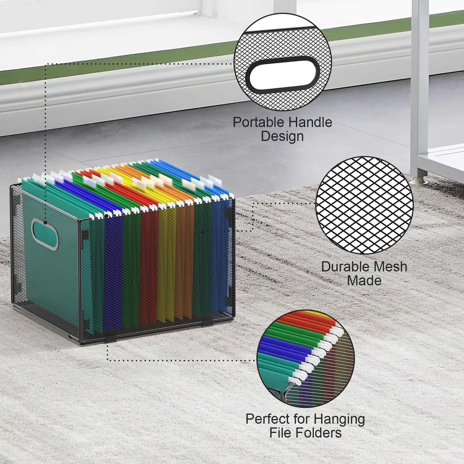 Hanging File Organizer – Mesh Folder Storage Box for Letter Size Files