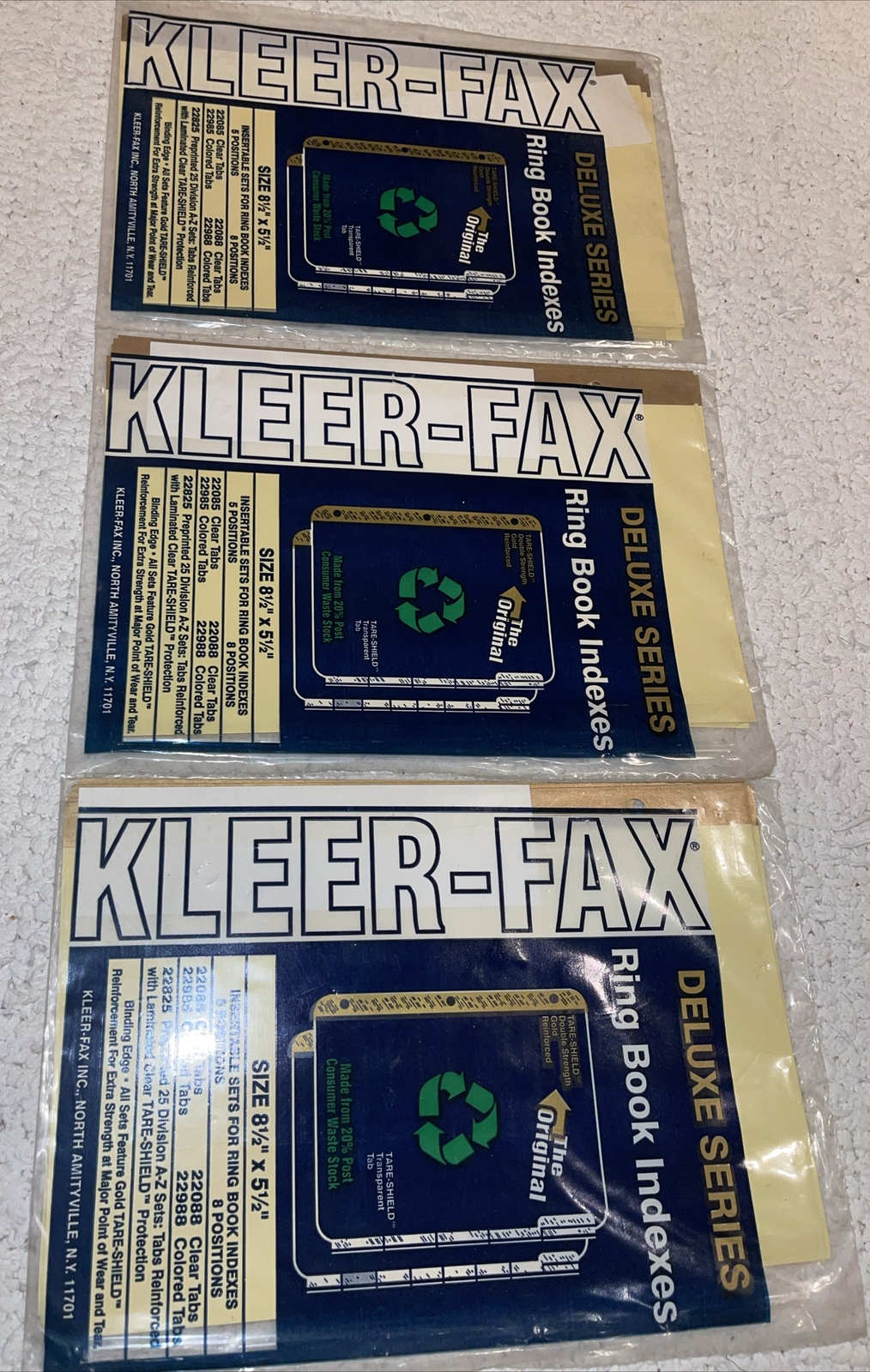 3x Insertable Ring Book Indexes 5 Clear Tabs w/white Insert Klee’s-Fax THREE NEW