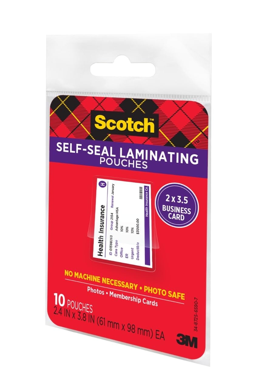 10-Pack Scotch Self-Sealing Laminating Pouches for Business Cards (2.4″ x 3.8″)