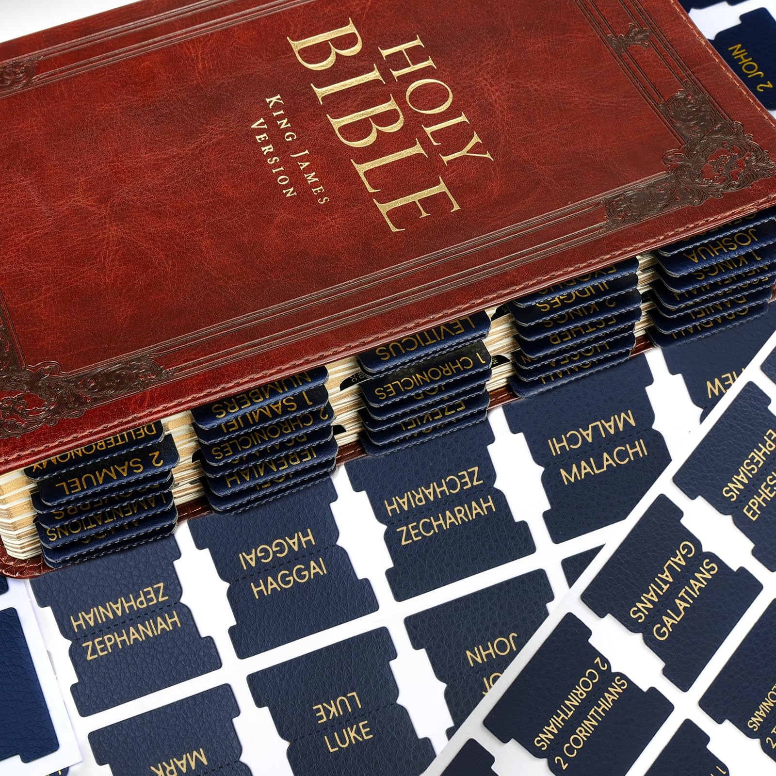 Leather Blue Bible Tabs Laminated Large Print Gold Foil Bible Tabs for Men W