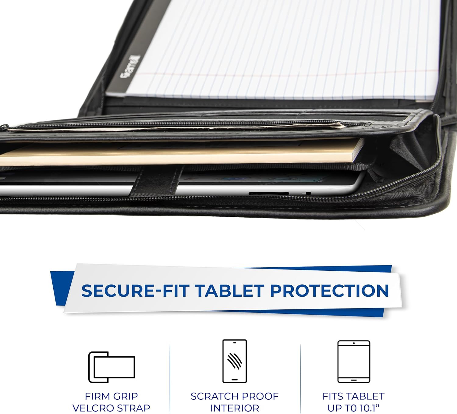 Professional Padfolio with Secure Zippered Closure, 10.1 Inch Tablet Sleeve, and