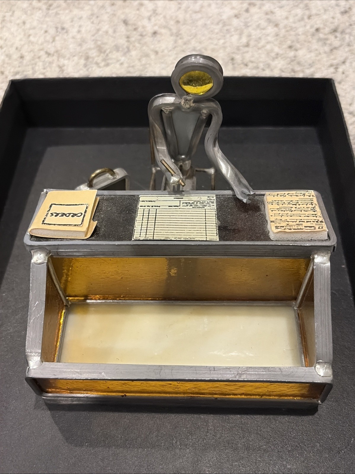 Carl Goeller Stained Glass Business Card Holder Salesman Office Vintage