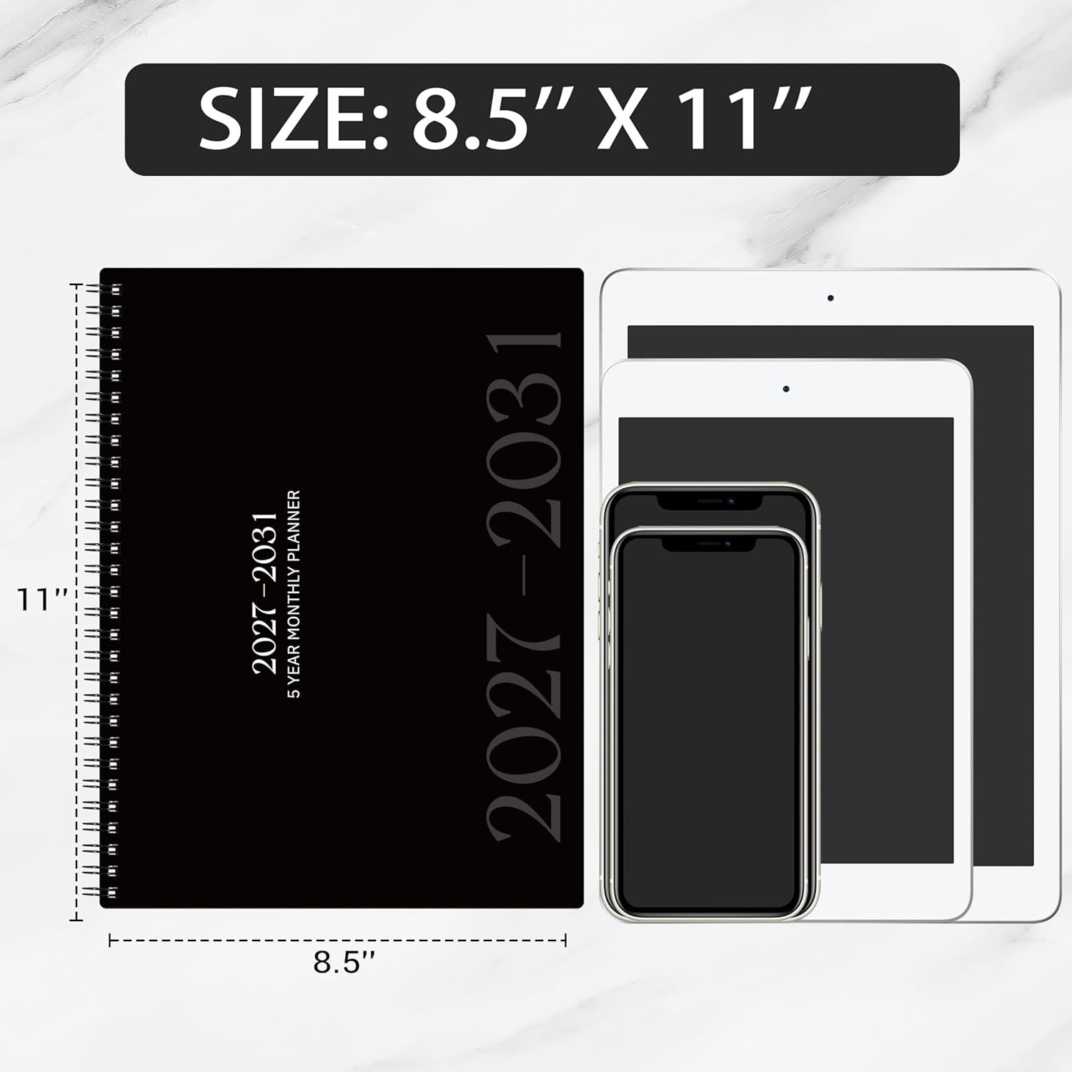 2027-2031 Planner with Unruled Daily Blocks and Notes Columns for Scheduling