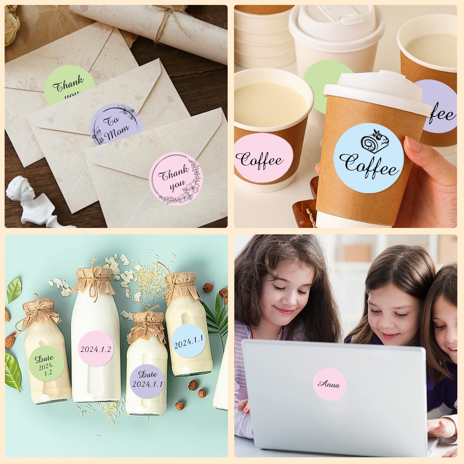 Thermal Labels 2 Inch Round, 600 Per Roll, DIY Logo, Color Coding, Multicolor