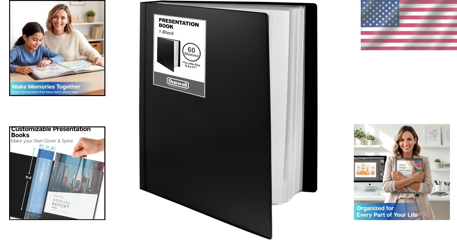 Durable 8.5×11 Portfolio Organizer – 60 Pocket for Documents & Artwork, Black