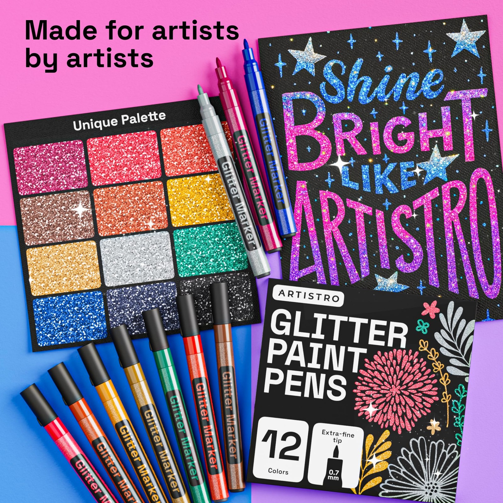 ARTISTRO 12 Glitter Paint Pens for Glass 1 Count (Pack of 12),