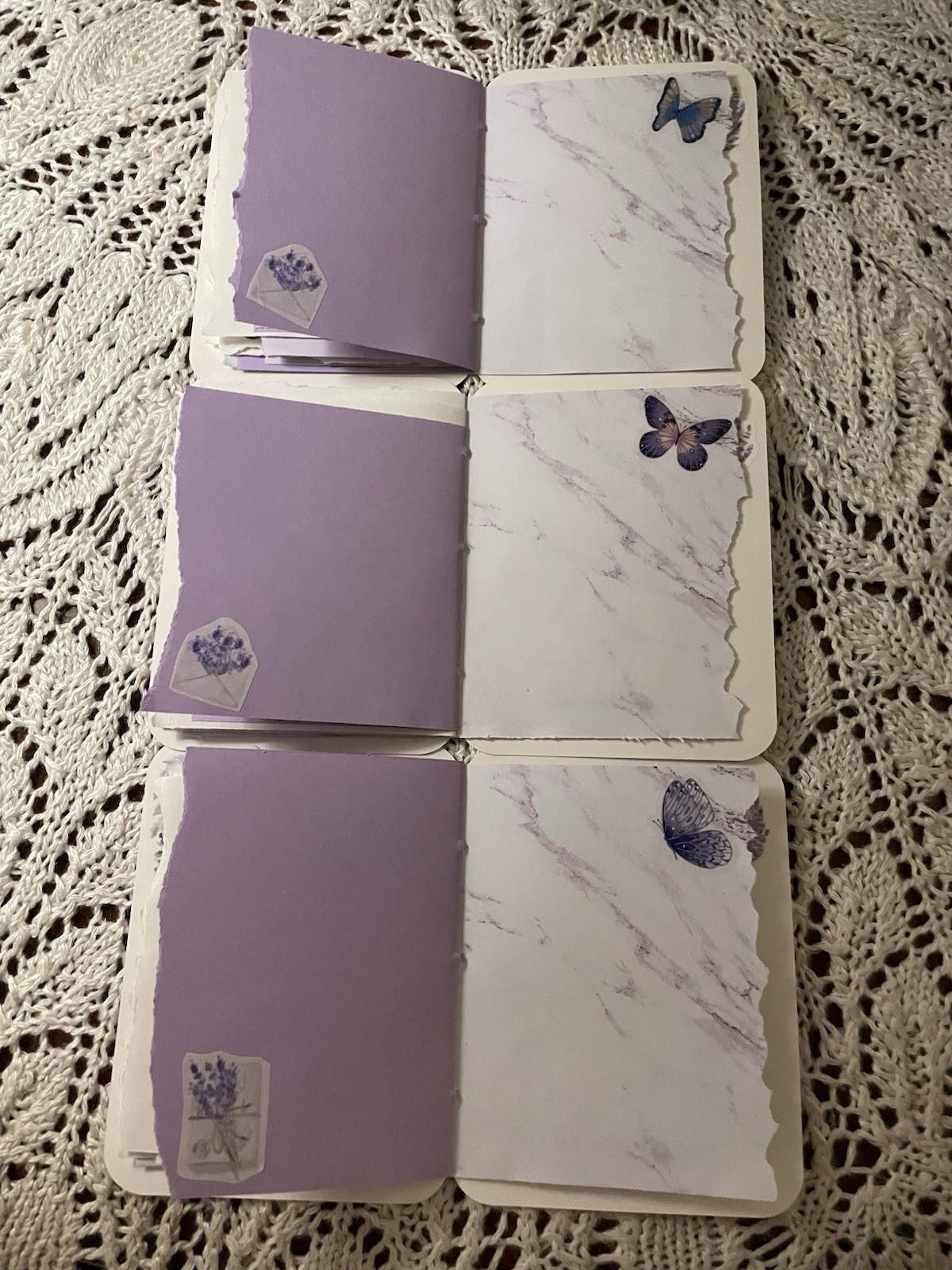 3 Junk Journal Greeting Cards Handmade 5”x3.75” Purple Flower Blank W/Envelopes