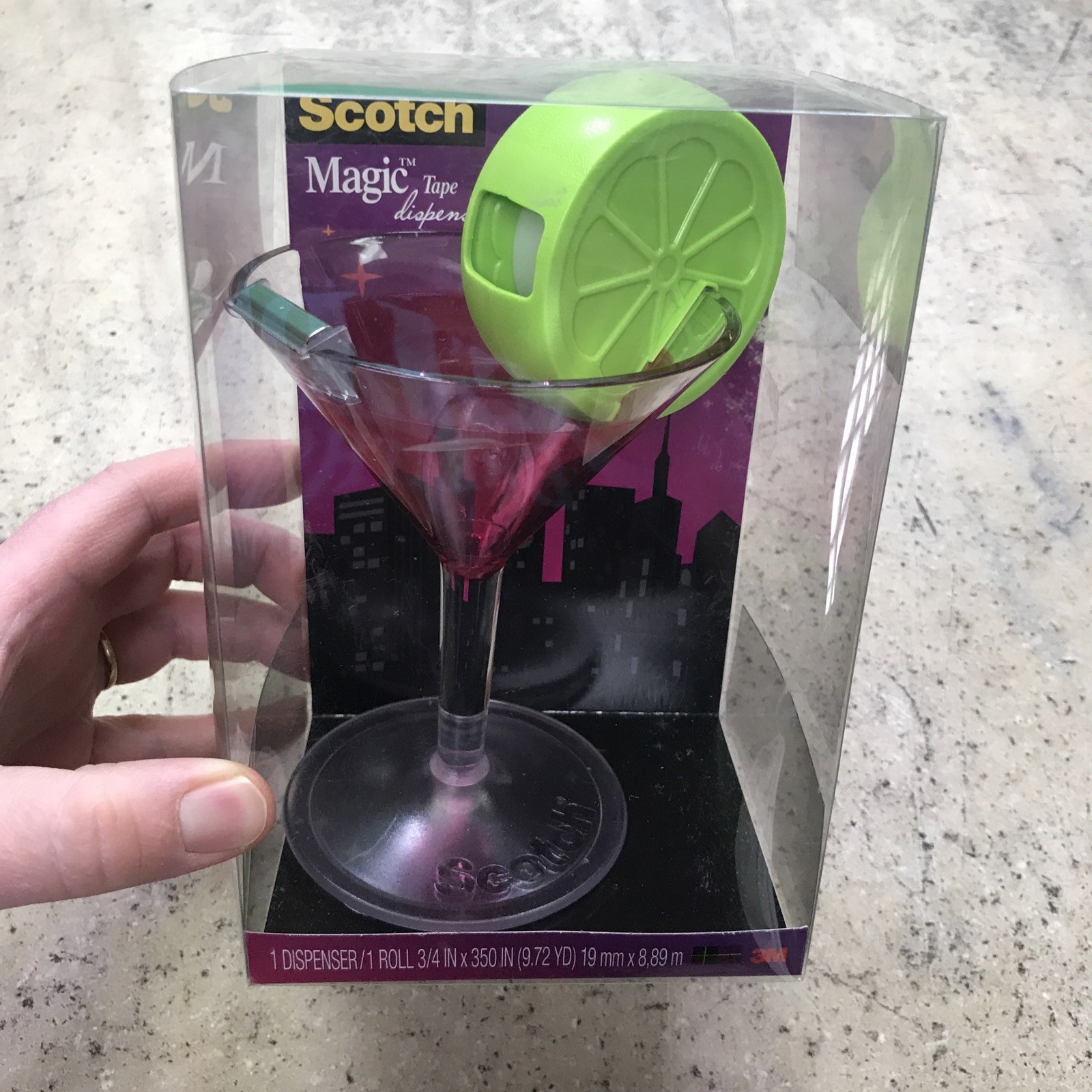 NIP Scotch Desktop Magic Tape Dispenser – Cosmo Cocktail Glass – W/ Tape! Clear