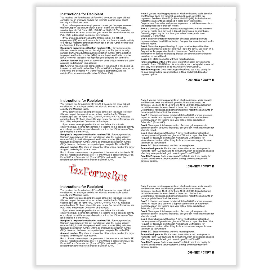 2025 IRS TAX FORMS KIT: 1099-NEC 12 recipients +envelopes +(2)1096 LASER 4pt 3UP