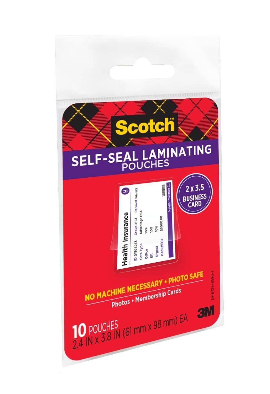 10-Pack Scotch Self-Sealing Laminating Pouches for Business Cards (2.4″ x 3.8″)