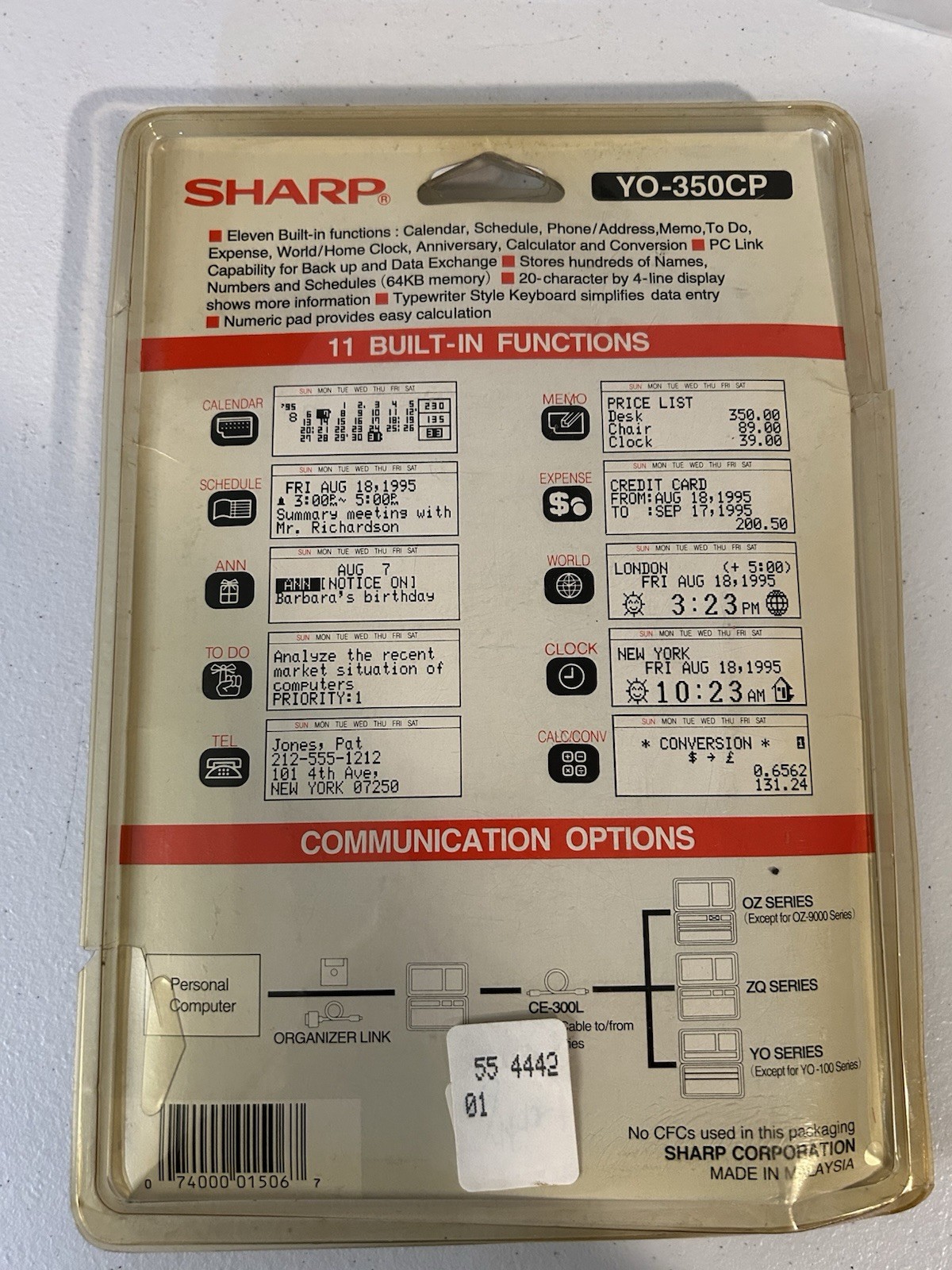 Sharp 64KB Electronic Schedule Organizer, To Do List, Expenses Model YO-350CP