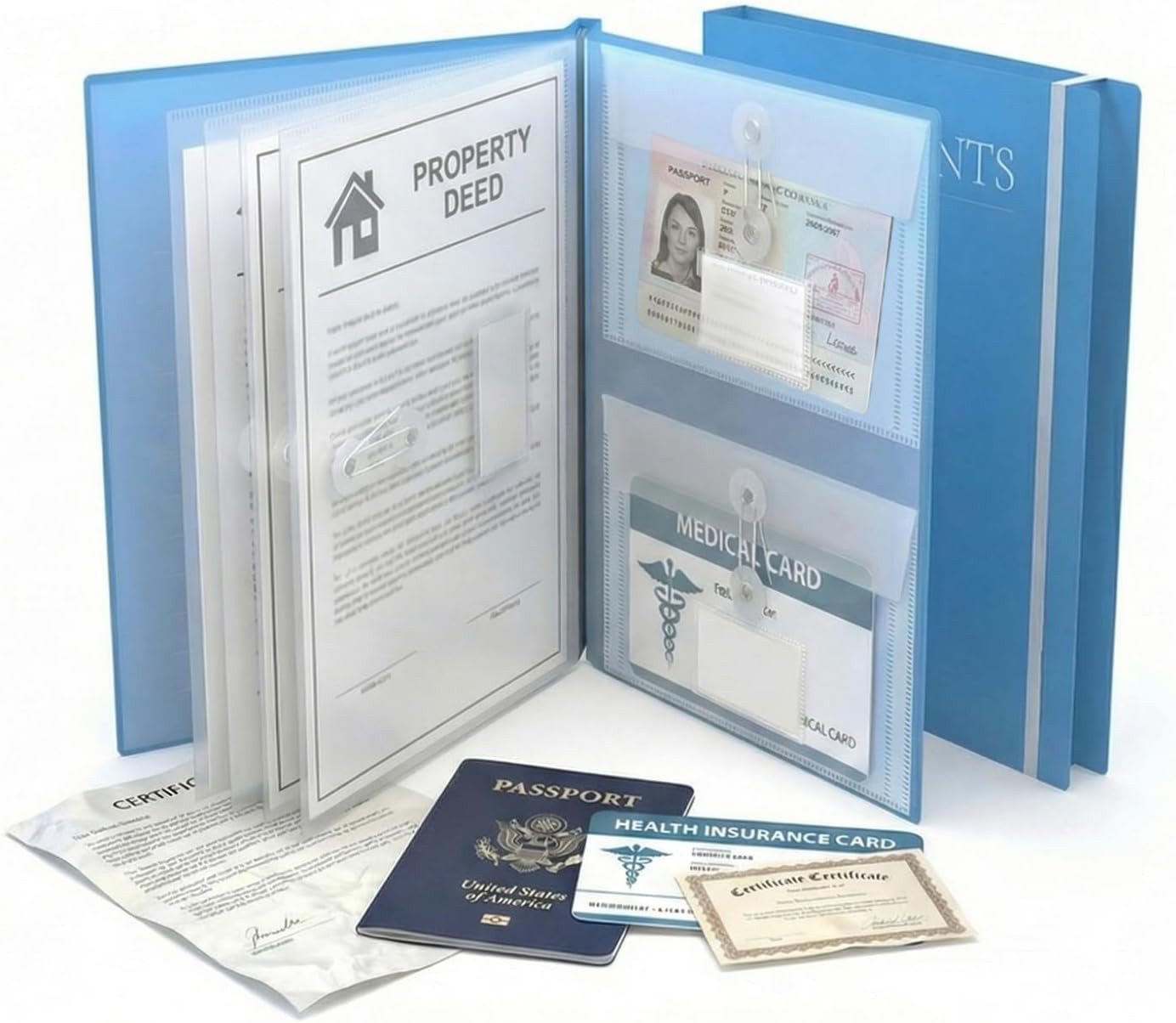 Document Organizer with Elastic Band for Files, Passports, and Photos