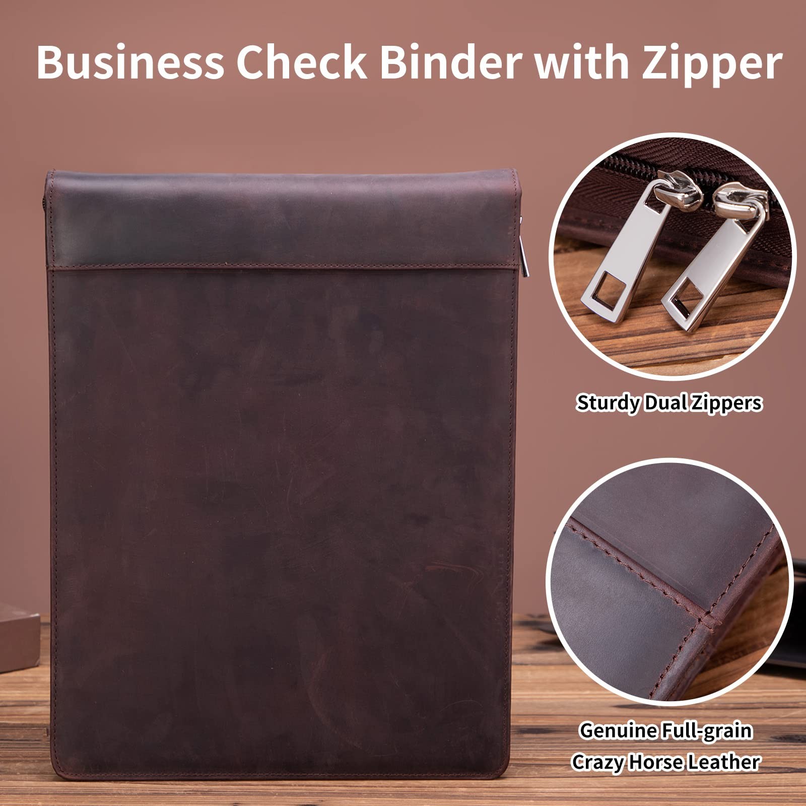7 Ring Check Binder, Genuine Leather Business Checkbook Cover Holder, 3OnAPag…