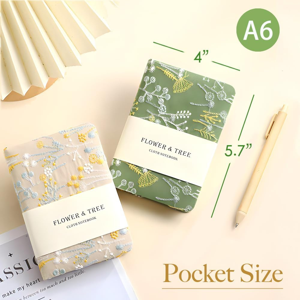 Pocket Notebook, A6 Journal, Small Embroidered Journal, Cute Fabric Notebook, La