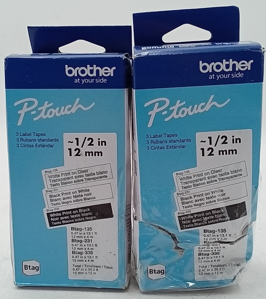 New Genuine Brother P-Touch Btag-135 Btag-231 Btag-335 3Pk Tapes Lot of 2