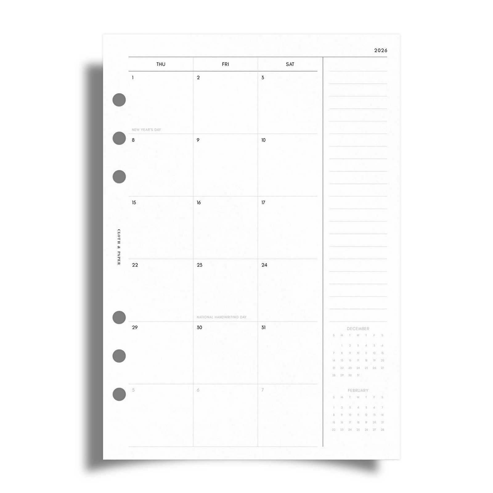 2026 Monthly Planner Inserts | A5 Size 5.8 x 8.3 Inches | 6 Hole Punched Agen…