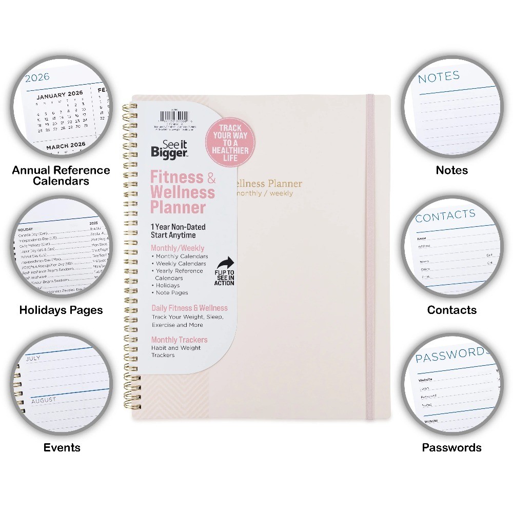 Monthly Weekly Planner Fitness Large 9×11 Inches 12 Month Undated Calendar