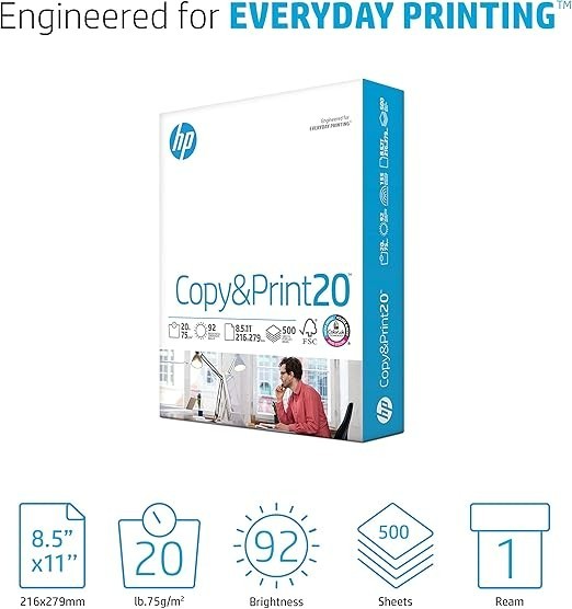 HP Printer Paper | 8.5 x 11 Paper | Copy &Print 20 lb | 1 Ream Case – 500 Sheets