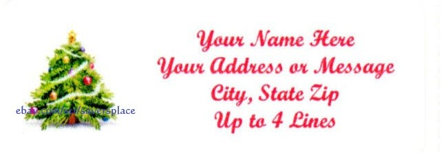 30 Personalized Christmas Tree Address Labels 1″ x 2.625″ FREE USA SHIPPING