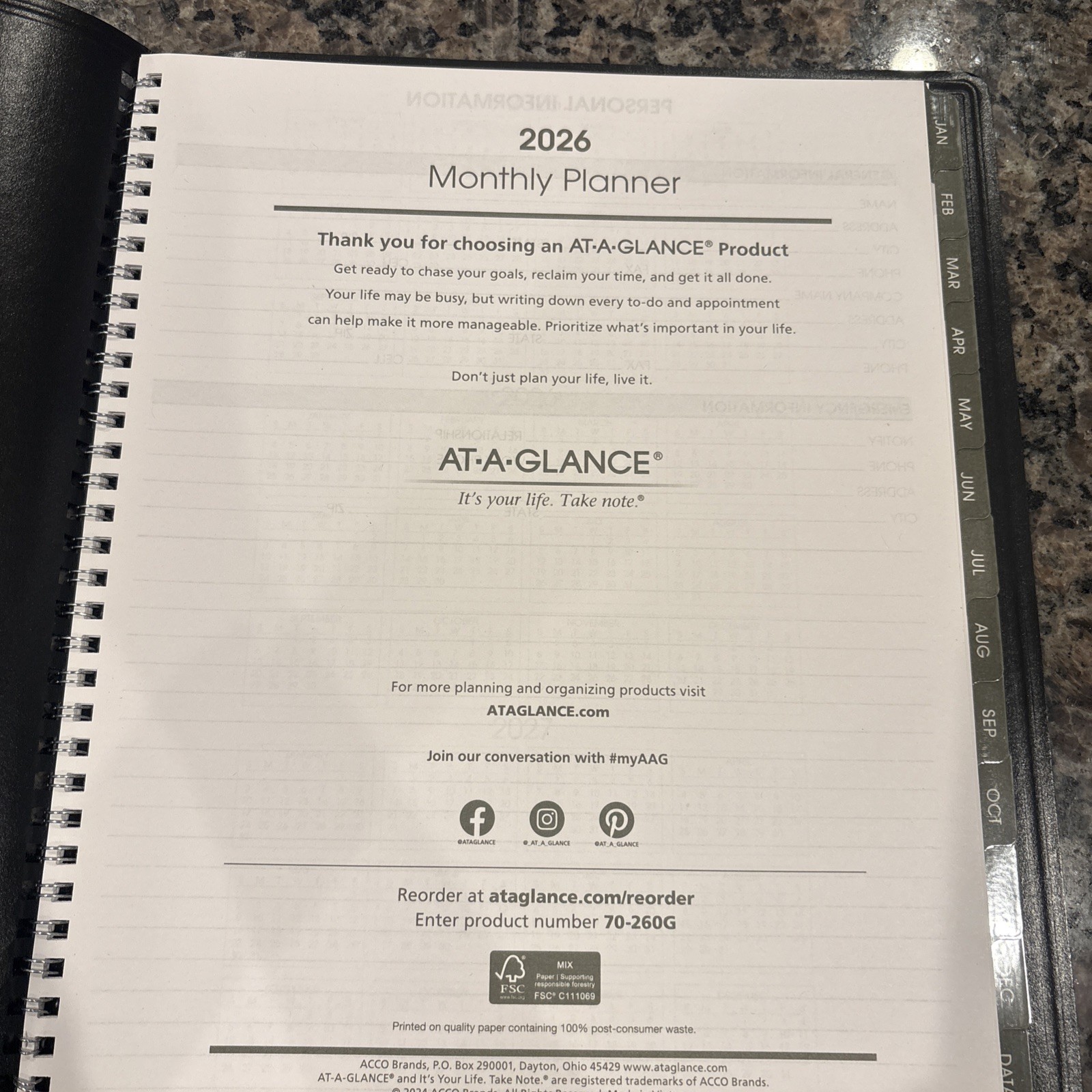 2026 Planner, Monthly, 9 x 11, Large, Recycled, Black (70260G0526)
