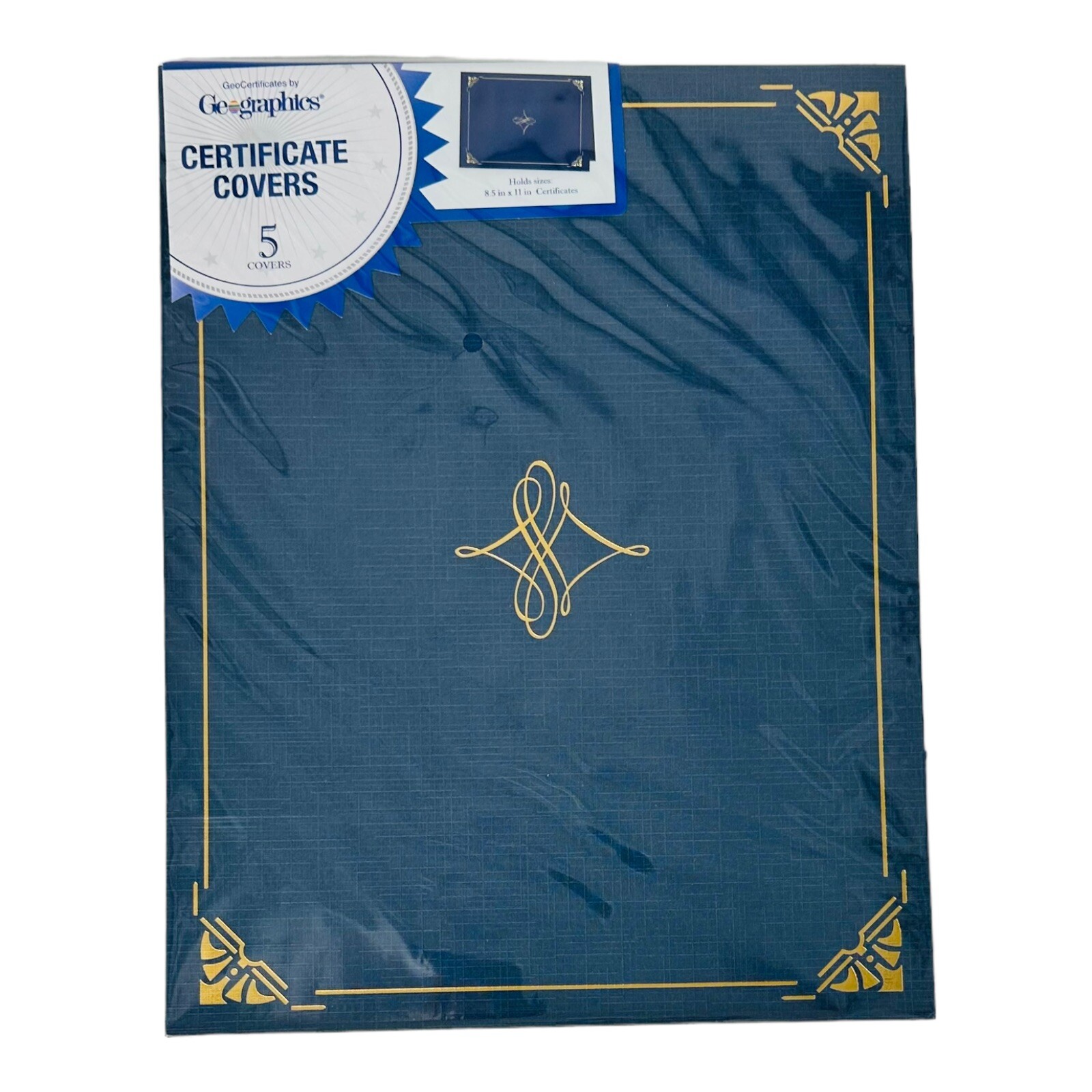 5 Pack Blue Certificate Covers w/ Gold Foil, Diploma Holder for 8.5×11 Paper