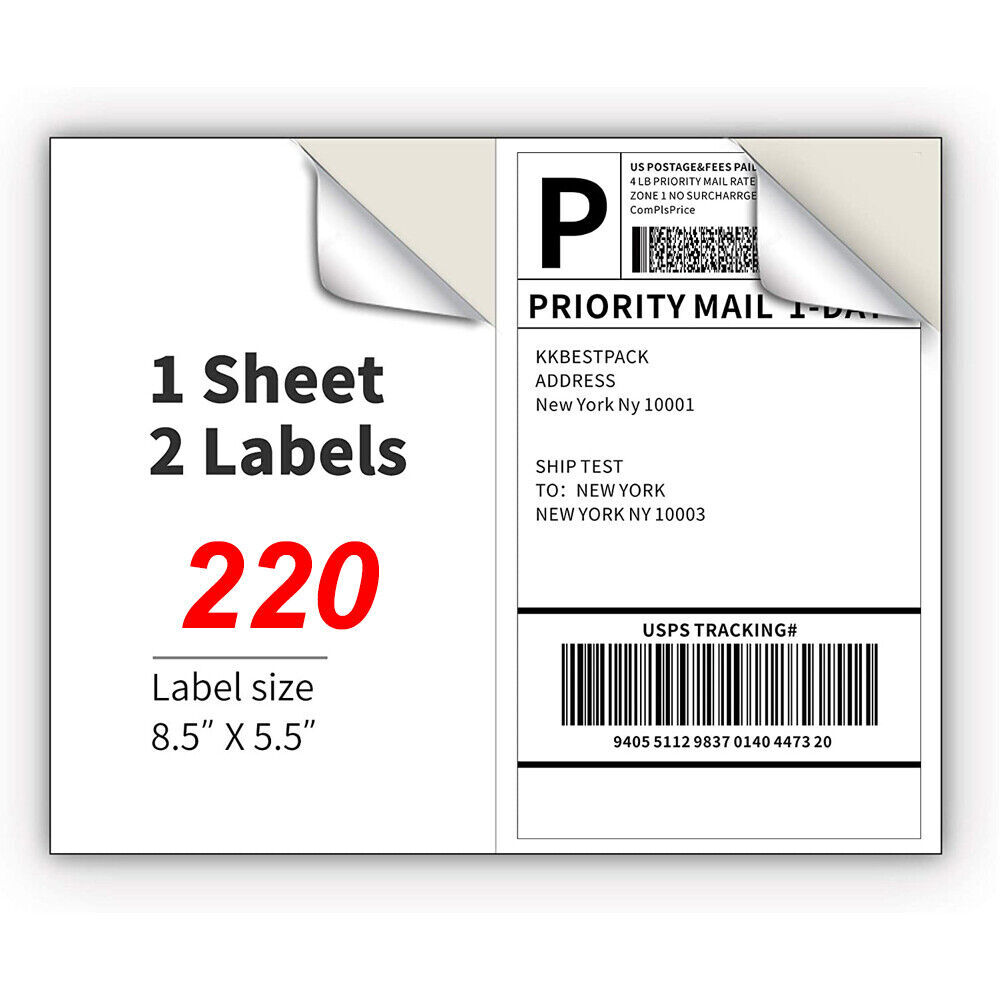 220-11000 Shipping Labels 8.5″x5.5″ Half Sheets Blank Self Adhesive 2 Per Sheet