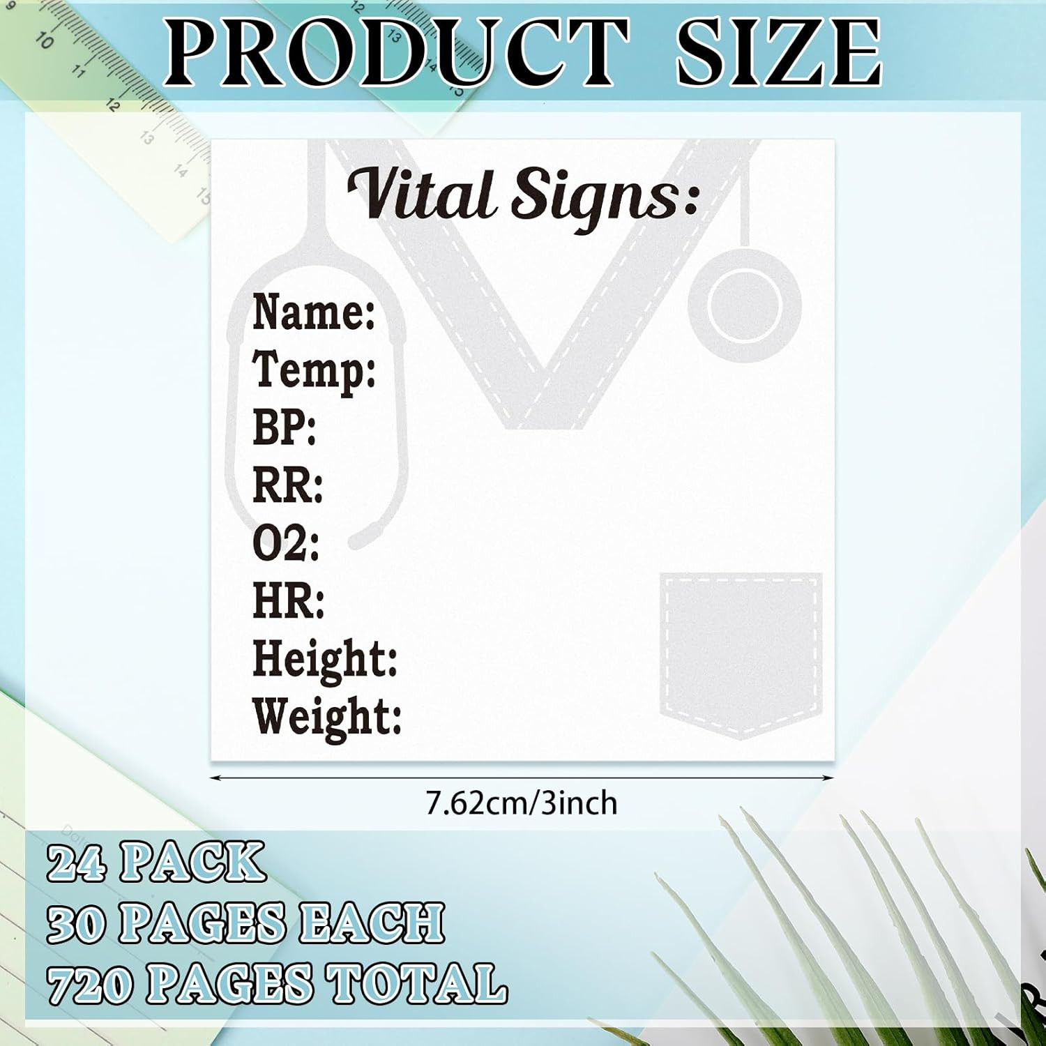 24 Pads 720 Sheets Nurse Sticky Notes for Vital Signs Nurses Week Gifts Daily Mo
