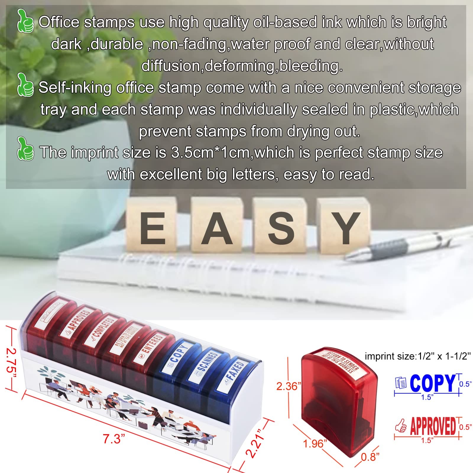8 PCS Self-Inking Rubber Stamp Set for Office Stamps Business Stamp Message A…