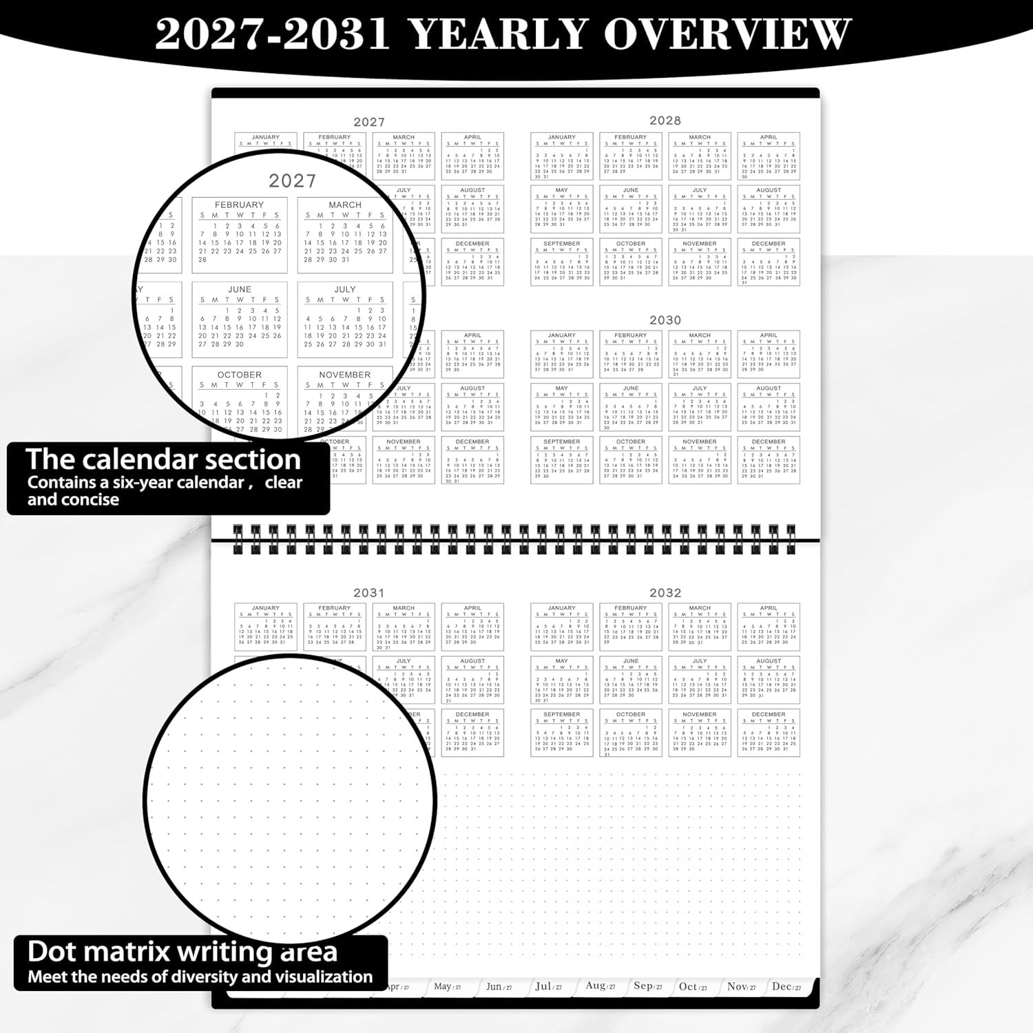 2027-2031 Planner with Unruled Daily Blocks and Notes Columns for Scheduling