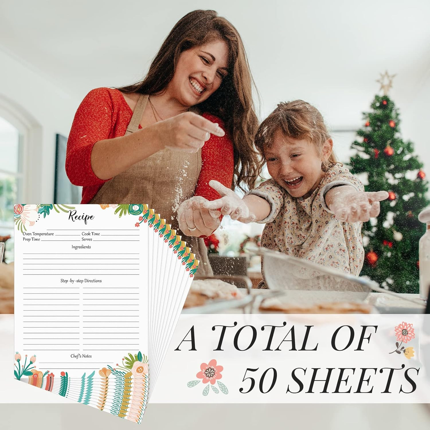 50 Sheets Recipe Paper Full Size Recipe Refill Pages 8.5 x 11 Inch Cards for Bin