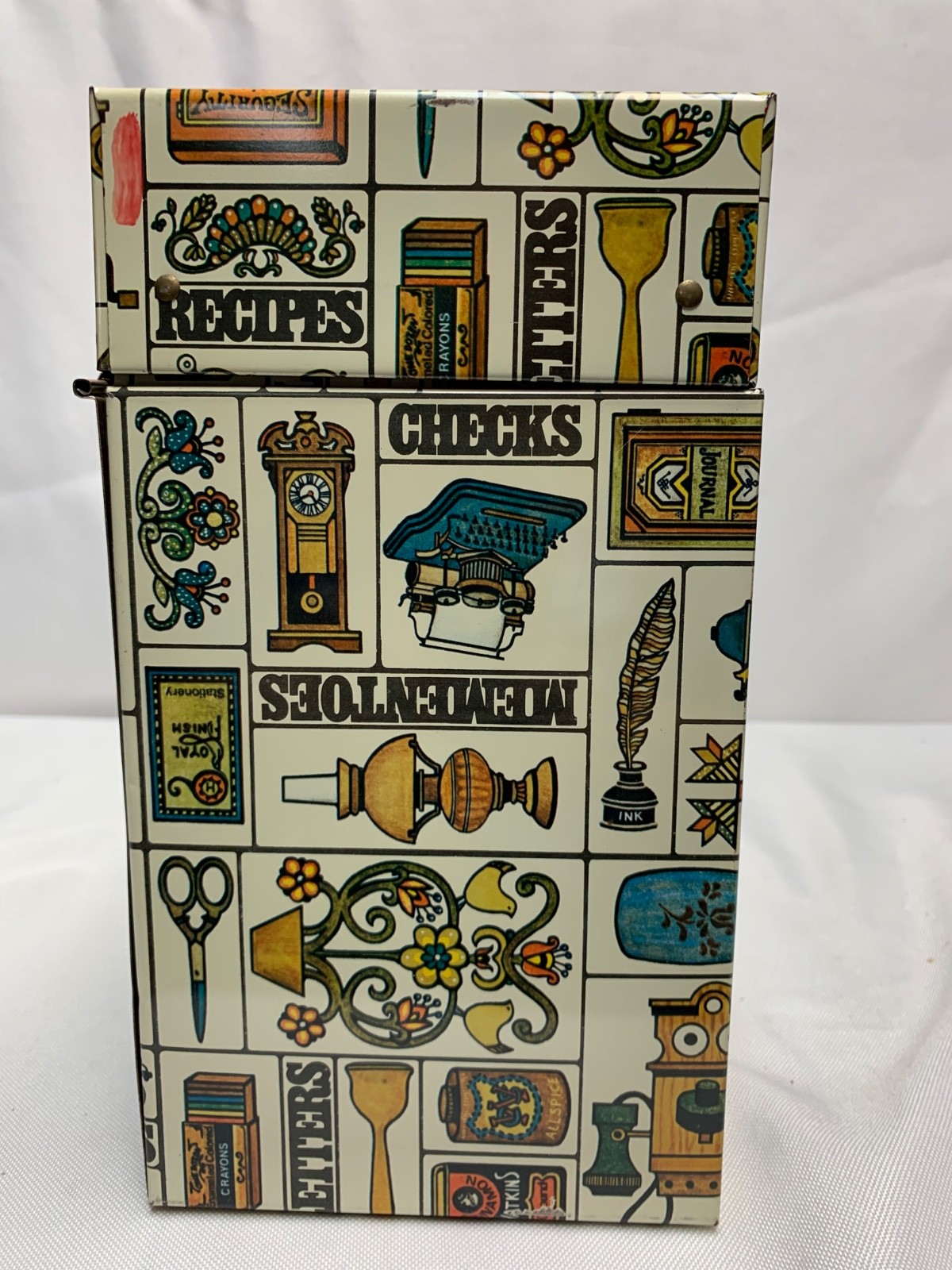 VINTAGE Ballonoff 1960’s RETRO METAL PORTA FILE BOX HOUSEHOLD MOTIF No Key