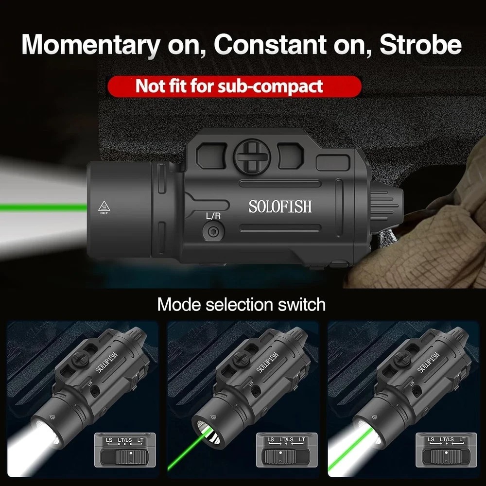 1500Lm Slidable Pistol Light Green Beam Combo Strobe/Momentary