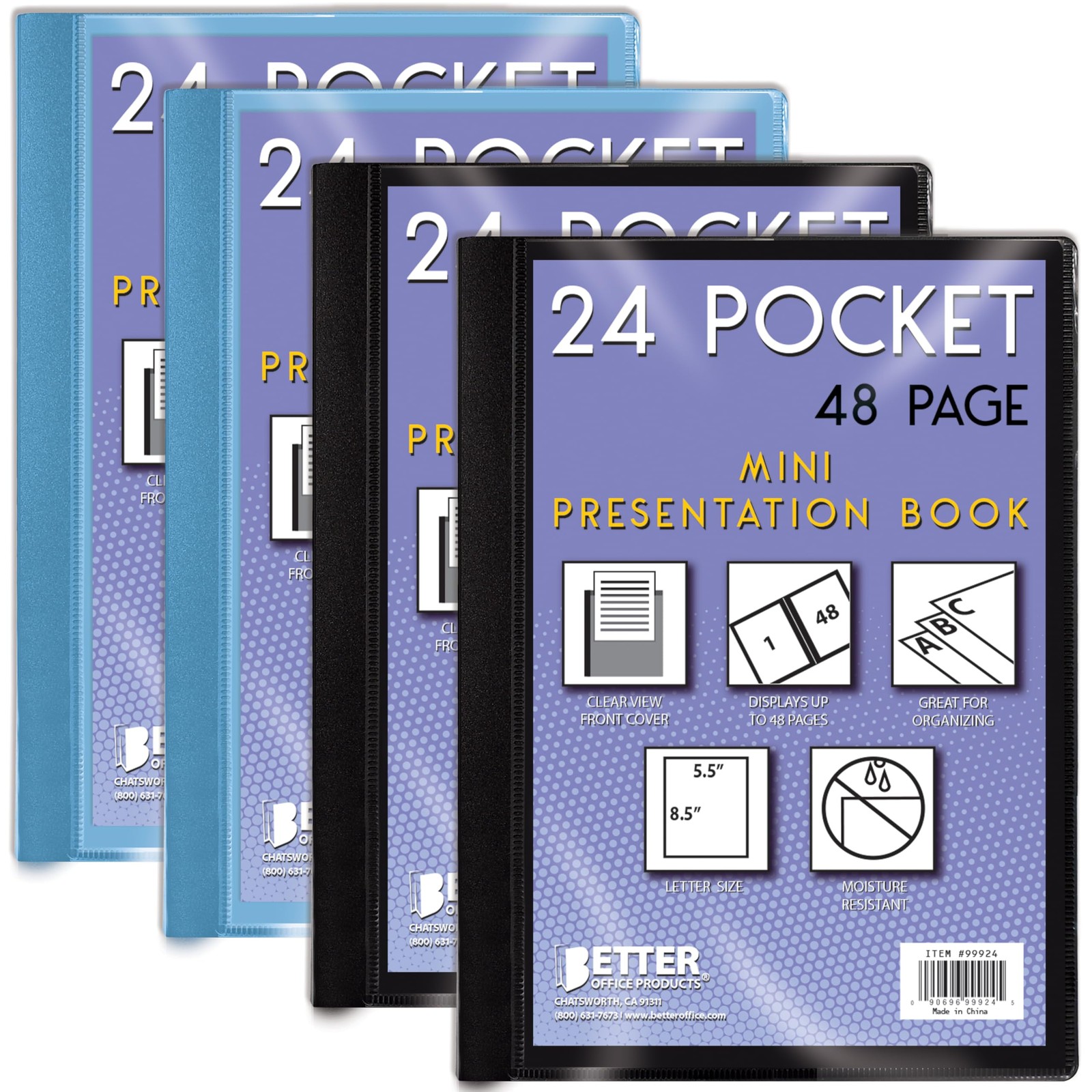 4 Pack Mini Presentation Book 5.5×8.5 Inch 24 Pockets 48 Pages Black Blue